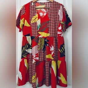 Vibrant Red Patterned Mini Dress